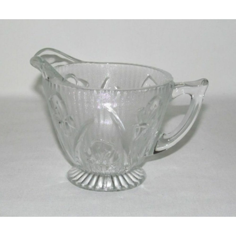 Jeannette Glass IRIS AND HERRINGBONE Crystal Footed Creamer